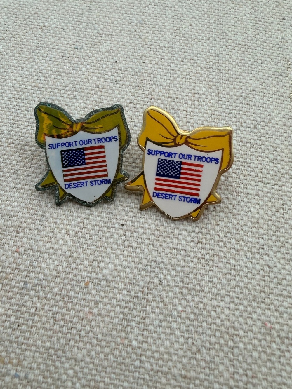 Support Our Troops Desert Storm Ribbon Brooch - Yellow/Olive
